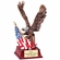 9-1/4" ANTIQUE BRASS RESIN EAGLE WITH HAND PAINTED AMERICAN FLAG TROPHY 