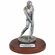 9-1/4 INCH ANTIQUE SILVER MALE GOLFER TROPHY ON OVAL WALNUT BASE