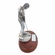 9-1/4 INCH ANTIQUE SILVER MALE GOLFER TROPHY ON OVAL WALNUT BASE