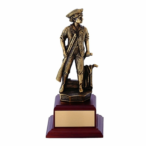 9-1/4 INCH MINUTEMAN TROPHY, ELECTROPLATED IN ANTIQUE BRASS