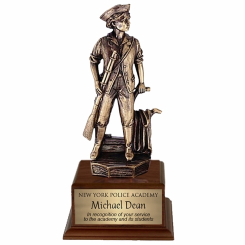 9-1/4 INCH MINUTEMAN TROPHY, ELECTROPLATED IN ANTIQUE BRASS