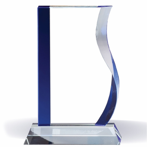 9-1/4 INCH WAVE GLASS AWARD W/ BLUE EDGES