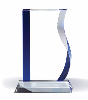 9-1/4 INCH WAVE GLASS AWARD W/ BLUE EDGES