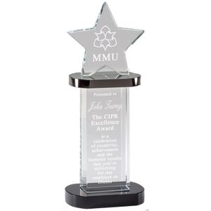 9-1/4 x 3-1/2 INCH OPTICAL CRYSTAL STAR TOWER BLACK GIFT BOX