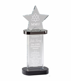 9-1/4 x 3-1/2 INCH OPTICAL CRYSTAL STAR TOWER BLACK GIFT BOX