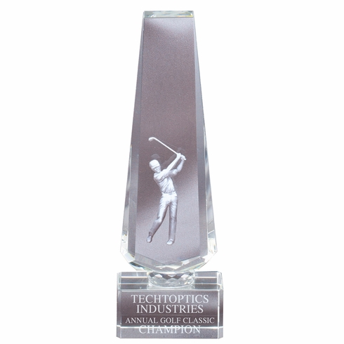 9-1/4 x 3" GOLF TOWER OPTICAL CRYSTAL WITH MALE GOLFER LASER ENGRAVE