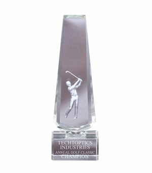 9-1/4 x 3" GOLF TOWER OPTICAL CRYSTAL WITH MALE GOLFER LASER ENGRAVE
