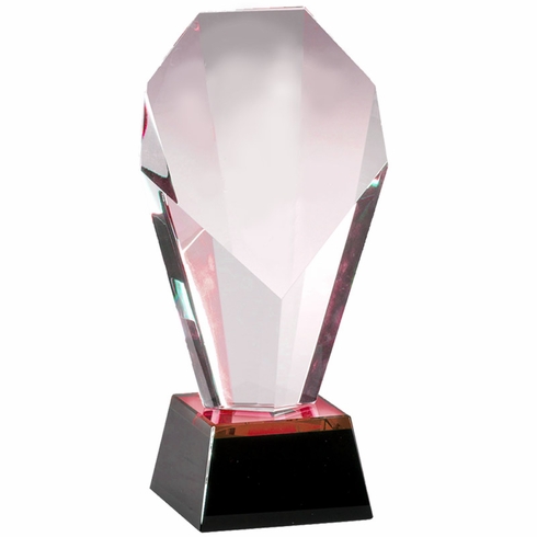 9-1/4 x 4 OPTICAL RED TINT CRYSTAL SLANTED TOWER AWARD ON BLACK BASE