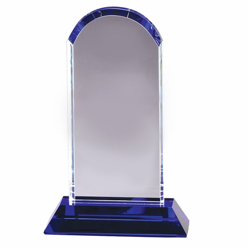 9-1/4 X 6 INCH OPTICAL CRYSTAL TOWER ARCHED TOP ON BLUE BASE