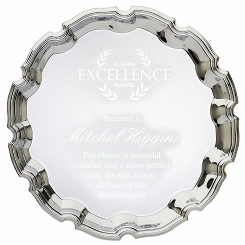9-3/4 INCH CHIPPENDALE CHROME PLATED ENGRAVABLE TRAY