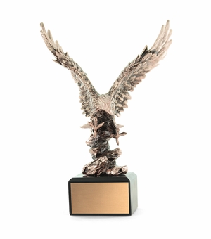 9-3/4 INCH ELECTROPLATED ANTIQUE BRASS ATTACKING EAGLE TROPHY