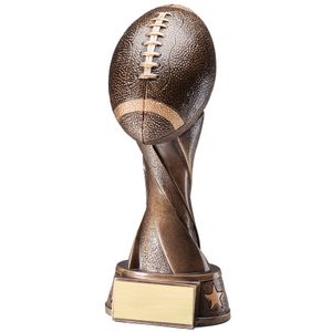 9 INCH ANTIQUE BRONZE RESIN FOOTBALL TROPHY