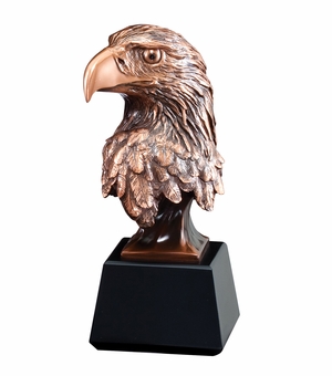 9 INCH ELECTROPLATED BRONZE AMERICAN EAGLE HEAD TROPHY ON BLACK BASE
