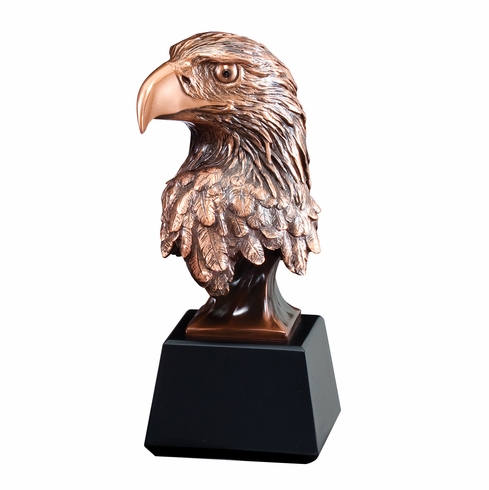 9 INCH ELECTROPLATED BRONZE AMERICAN EAGLE HEAD TROPHY ON BLACK BASE