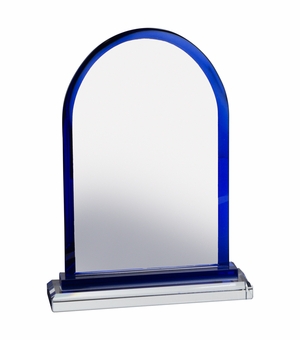 9 INCH GLASS ARCH AWARD WITH BLUE TRIM