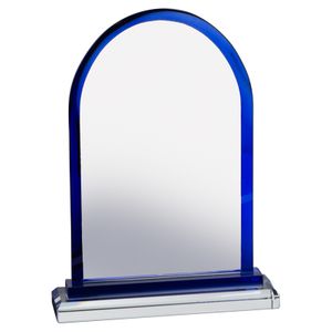 9 INCH GLASS ARCH AWARD WITH BLUE TRIM