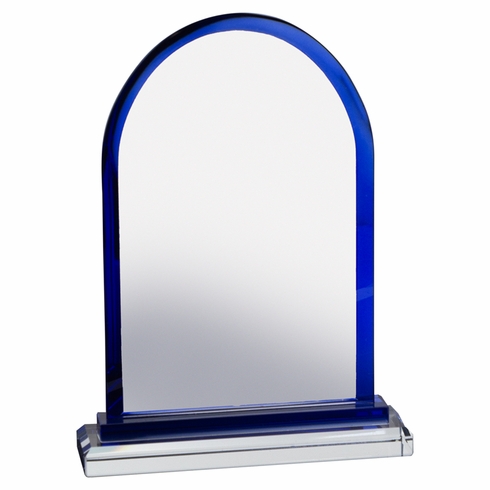 9 INCH GLASS ARCH AWARD WITH BLUE TRIM