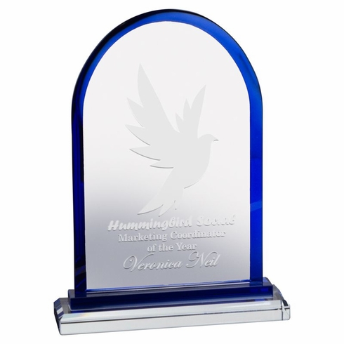9 INCH GLASS ARCH AWARD WITH BLUE TRIM