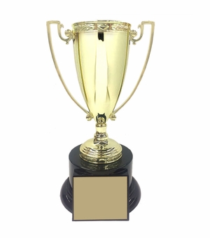 9 INCH HEIGHT DIE CAST METAL GOLD CUP TROPHY ON BLACK BASE
