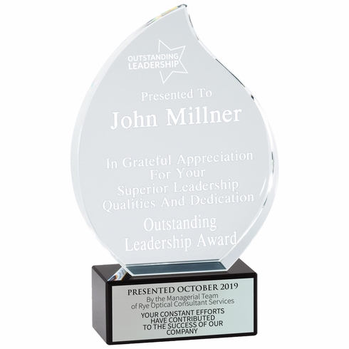 9 INCH HEIGHT OPTICAL CRYSTAL FLAME AWARD