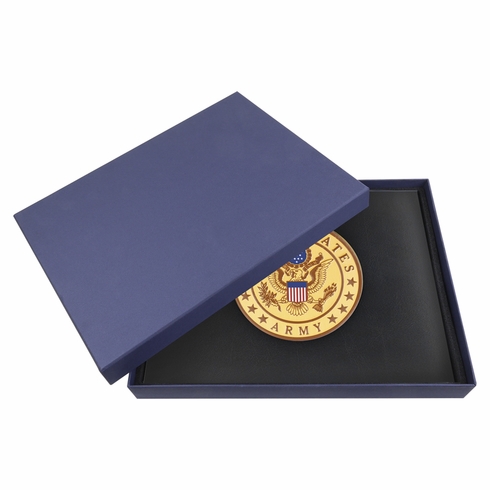 9 x 11-3/4 INCH BLACK CERTIFICATE HOLDER WITH 4 INCH GOLD UNITED STATES ARMY INSIGNIA MEDALLION