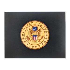 9 x 11-3/4 INCH BLACK CERTIFICATE HOLDER WITH 4 INCH GOLD UNITED STATES ARMY INSIGNIA MEDALLION