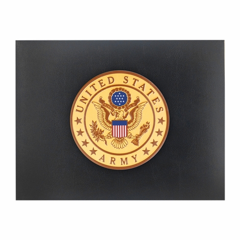9 x 11-3/4 INCH BLACK CERTIFICATE HOLDER WITH 4 INCH GOLD UNITED STATES ARMY INSIGNIA MEDALLION