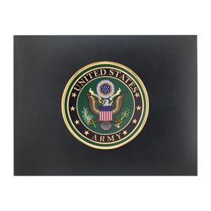 9 x 11-3/4 INCH BLACK CERTIFICATE HOLDER WITH 4 INCH UNITED STATES ARMY INSIGNIA MEDALLION