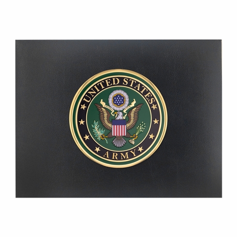 9 x 11-3/4 INCH BLACK CERTIFICATE HOLDER WITH 4 INCH UNITED STATES ARMY INSIGNIA MEDALLION 