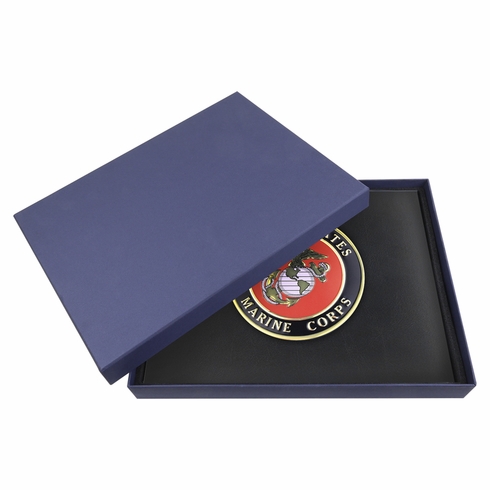 9 x 11-3/4 INCH BLACK CERTIFICATE HOLDER WITH 4 INCH UNITED STATES MARINE CORPS INSIGNIA MEDALLION 