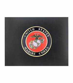 9 x 11-3/4 INCH BLACK CERTIFICATE HOLDER WITH 4 INCH UNITED STATES MARINE CORPS INSIGNIA MEDALLION 