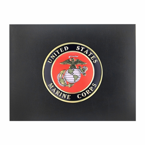 9 x 11-3/4 INCH BLACK CERTIFICATE HOLDER WITH 4 INCH UNITED STATES MARINE CORPS INSIGNIA MEDALLION 