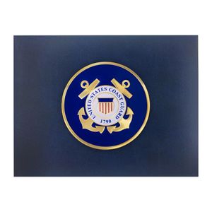 9 x 11-3/4 INCH BLUE CERTIFICATE HOLDER WITH 4 INCH UNITED STATES COAST GUARD INSIGNIA MEDALLION