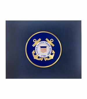9 x 11-3/4 INCH BLUE CERTIFICATE HOLDER WITH 4 INCH UNITED STATES COAST GUARD INSIGNIA MEDALLION 