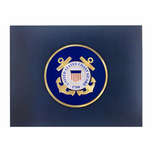 9 x 11-3/4 INCH BLUE CERTIFICATE HOLDER WITH 4 INCH UNITED STATES COAST GUARD INSIGNIA MEDALLION 