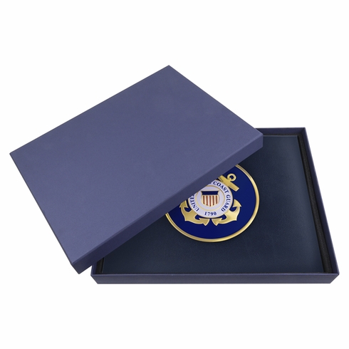 9 x 11-3/4 INCH BLUE CERTIFICATE HOLDER WITH 4 INCH UNITED STATES COAST GUARD INSIGNIA MEDALLION 