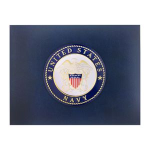 9 x 11-3/4 INCH BLUE CERTIFICATE HOLDER WITH 4 INCH UNITED STATES NAVY INSIGNIA MEDALLION