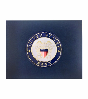 9 x 11-3/4 INCH BLUE CERTIFICATE HOLDER WITH 4 INCH UNITED STATES NAVY INSIGNIA MEDALLION 