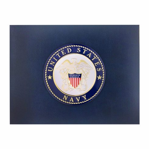 9 x 11-3/4 INCH BLUE CERTIFICATE HOLDER WITH 4 INCH UNITED STATES NAVY INSIGNIA MEDALLION 