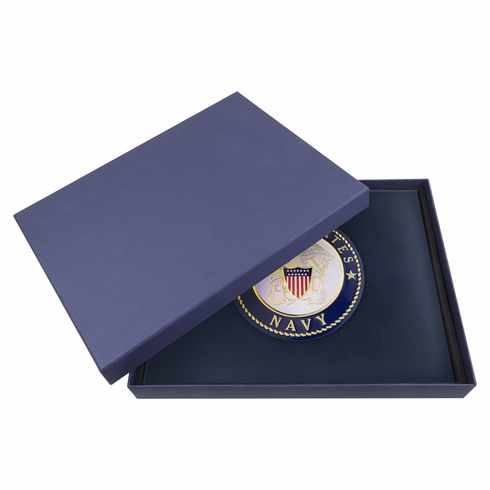 9 x 11-3/4 INCH BLUE CERTIFICATE HOLDER WITH 4 INCH UNITED STATES NAVY INSIGNIA MEDALLION 