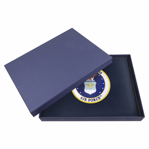 9 x 11-3/4 INCH BLUE PADDED CERTIFICATE HOLDER WITH 4 INCH UNITED STATES AIR FORCE INSIGNIA MEDALLION 