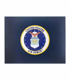 9 x 11-3/4 INCH BLUE PADDED CERTIFICATE HOLDER WITH 4 INCH UNITED STATES AIR FORCE INSIGNIA MEDALLION 