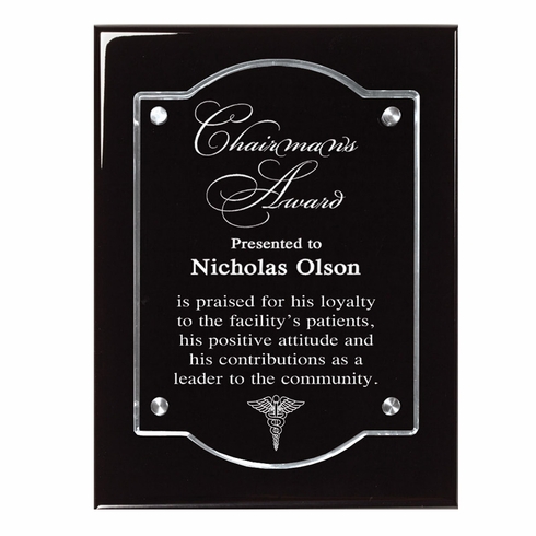 9 X 12 BLACK PIANO FINISH PLAQUE WITH FLOATING ACRYLIC