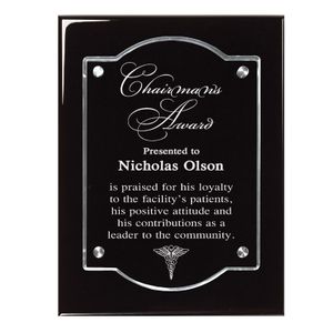 9 X 12 BLACK PIANO FINISH PLAQUE WITH FLOATING ACRYLIC
