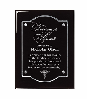 9 X 12 BLACK PIANO FINISH PLAQUE WITH FLOATING ACRYLIC