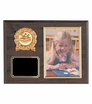 9 X 12 GENUINE WALNUT PHOTO PLAQUE WITH 2 INCH MEDALLION INSERT