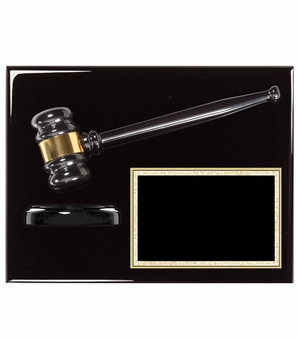 9 X 12 INCH EBONY PIANO FINISH GAVEL AND BLOCK PLAQUE