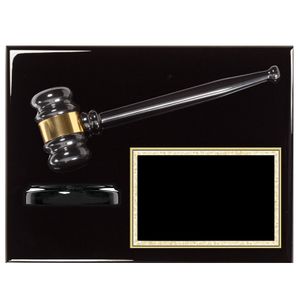9 X 12 INCH EBONY PIANO FINISH GAVEL AND BLOCK PLAQUE