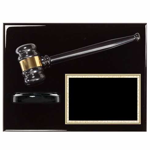 9 X 12 INCH EBONY PIANO FINISH GAVEL AND BLOCK PLAQUE