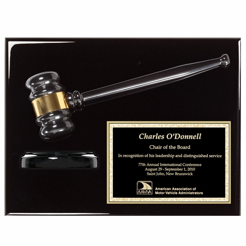 9 X 12 INCH EBONY PIANO FINISH GAVEL AND BLOCK PLAQUE